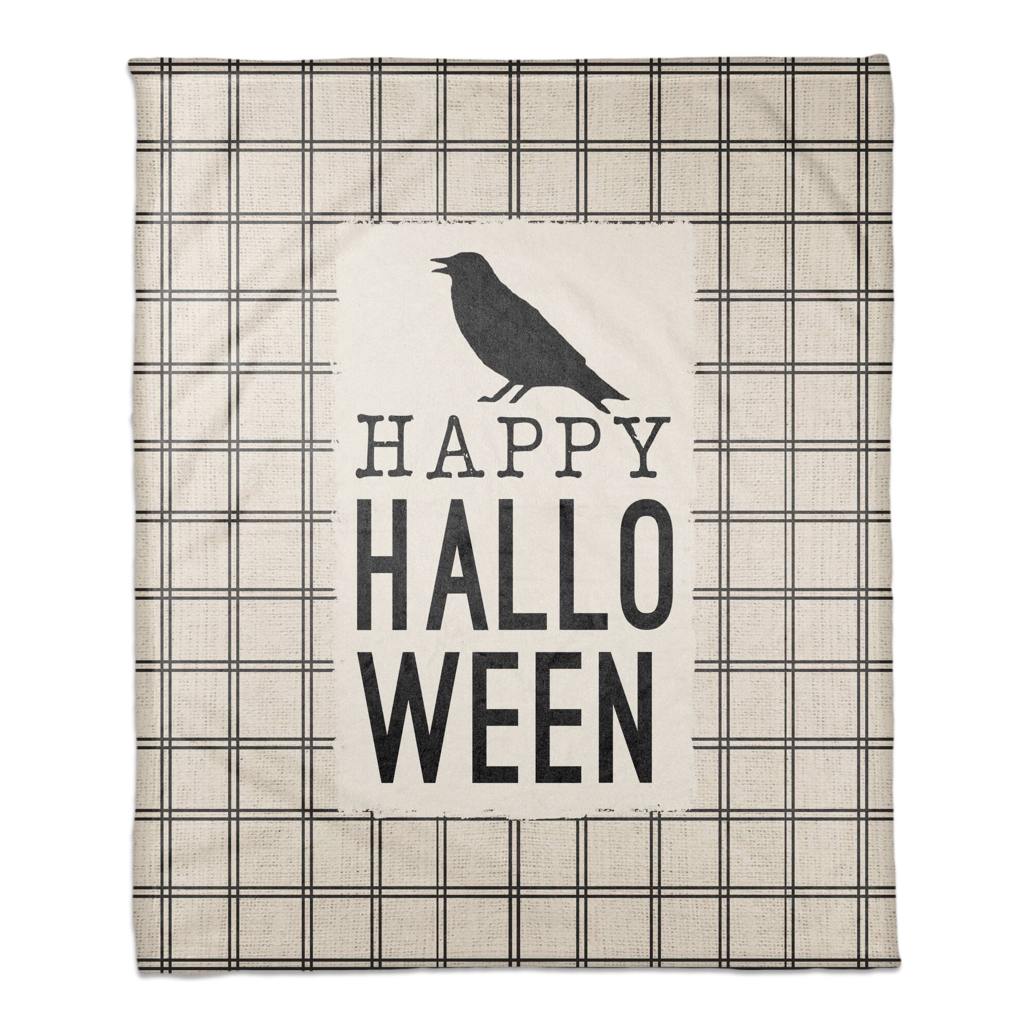 Happy Halloween Crow Fleece Blanket